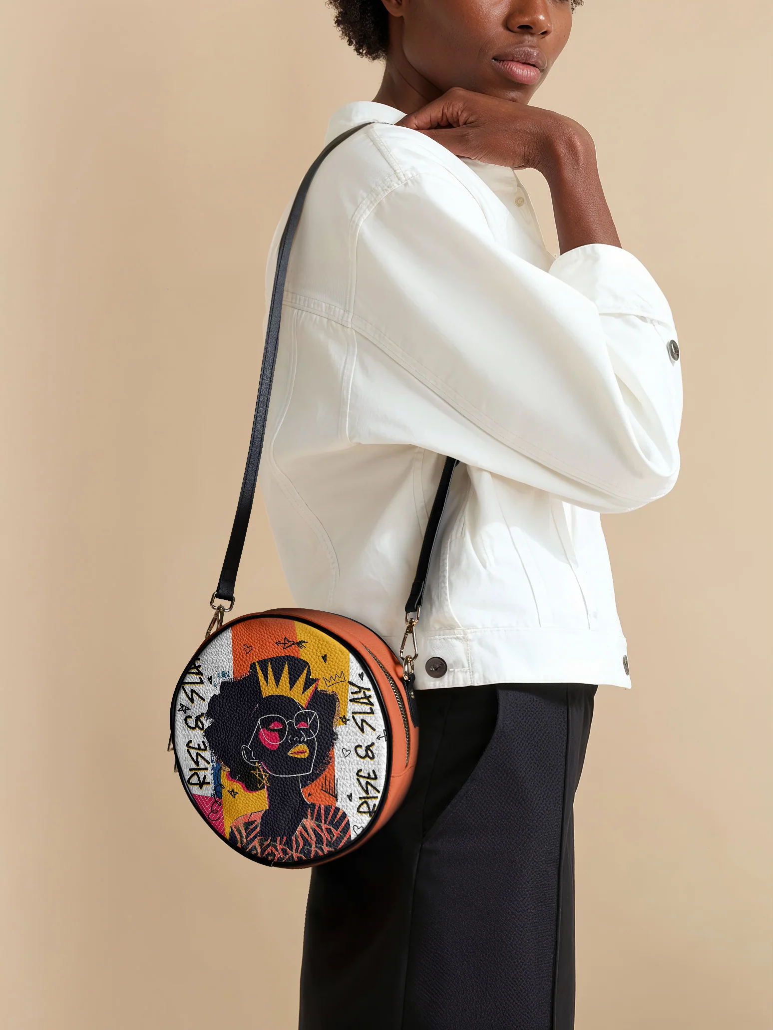 "Aina" Coconut White Circle Crossbody Bag - Image 3