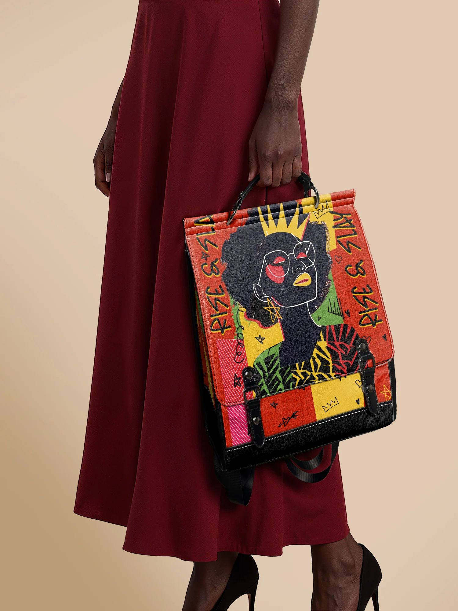 "Aina" Flame Red Leather Backpack - Image 3