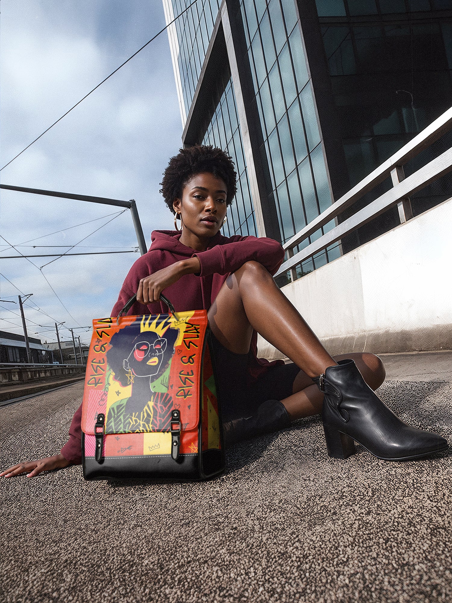"Aina" Flame Red Leather Backpack - Image 4