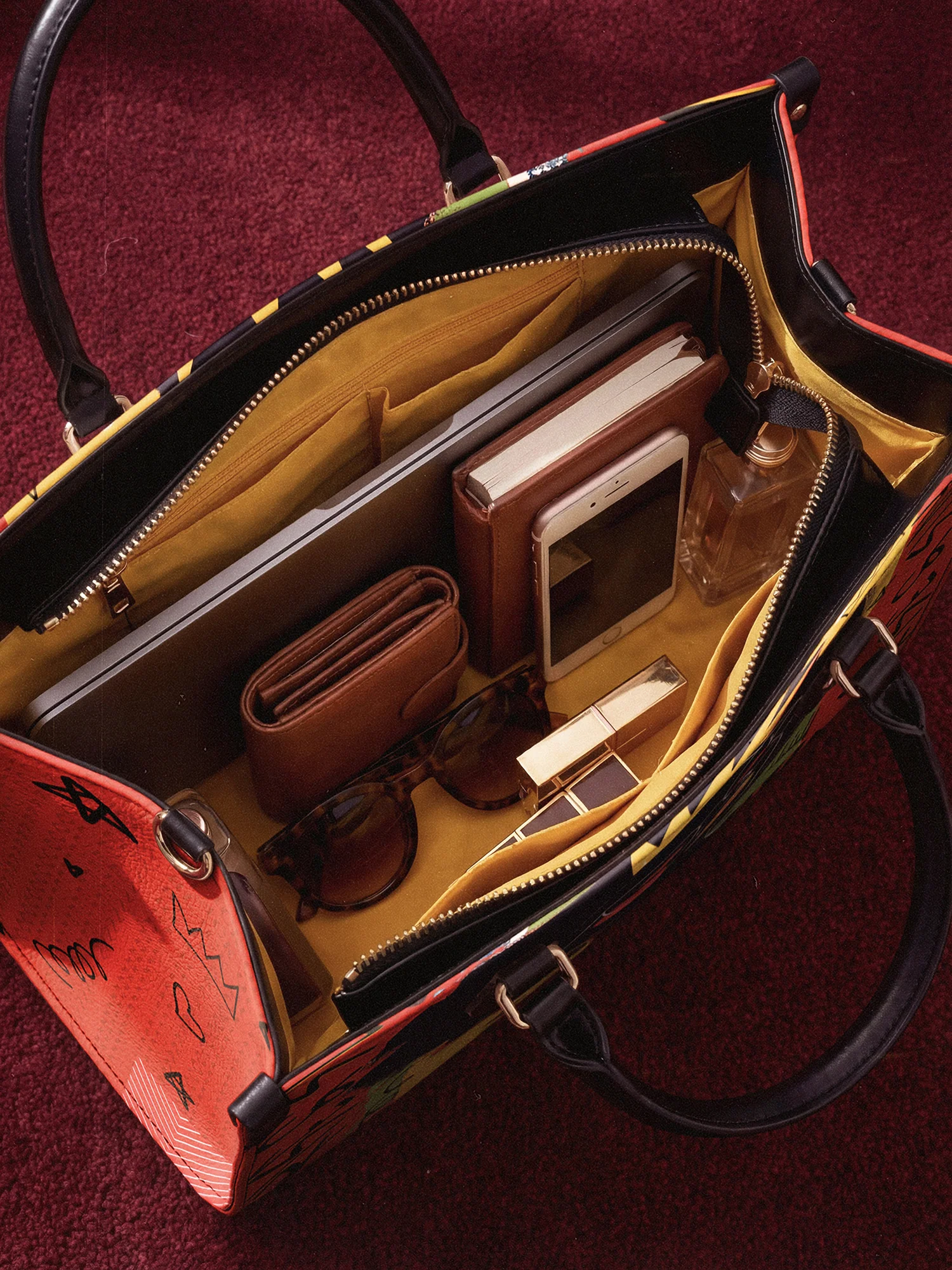 "Aina" Flame Red Leather Handbag - Image 9