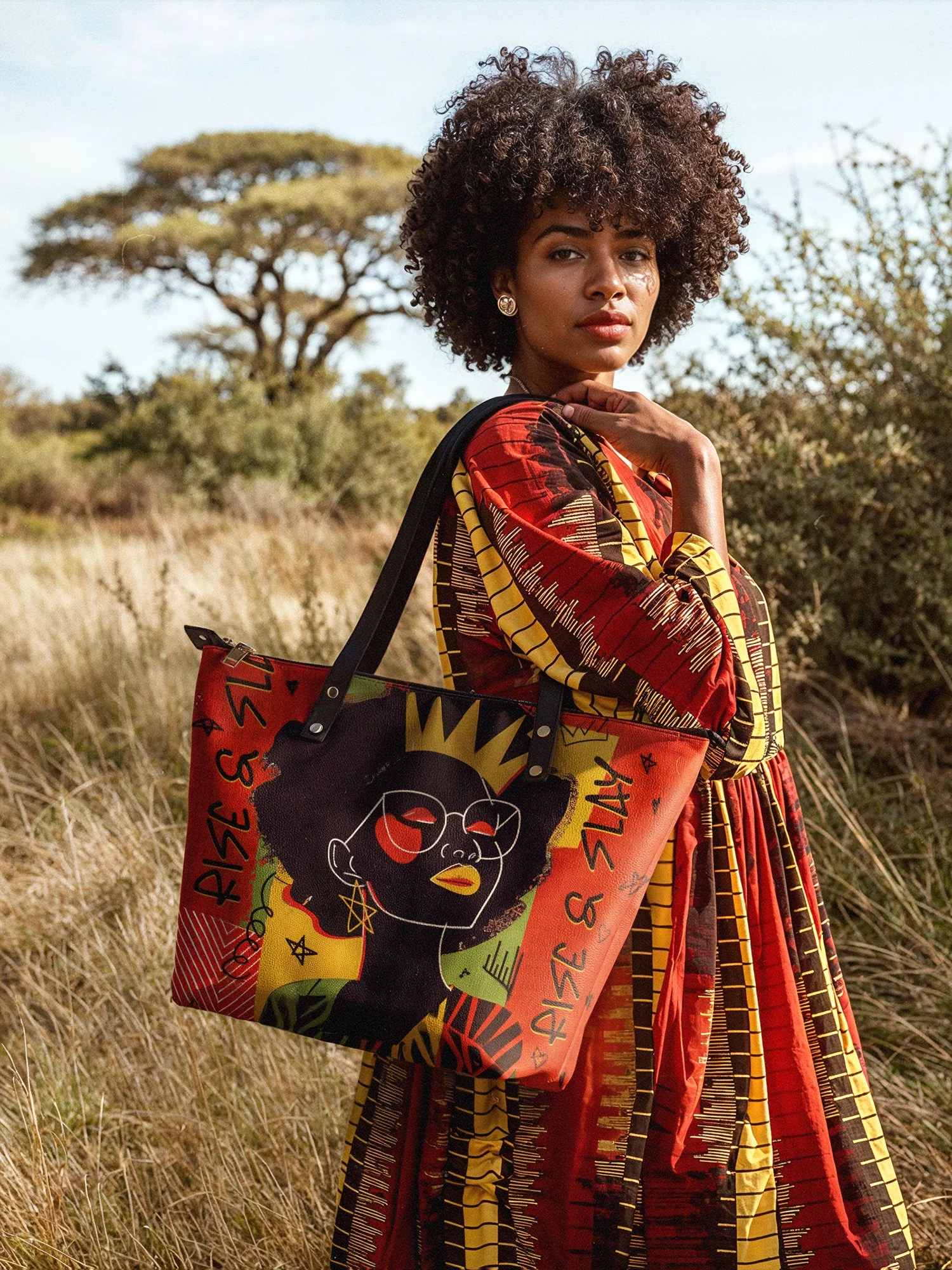 "Aina" Flame Red Leather Tote Bag - Image 4