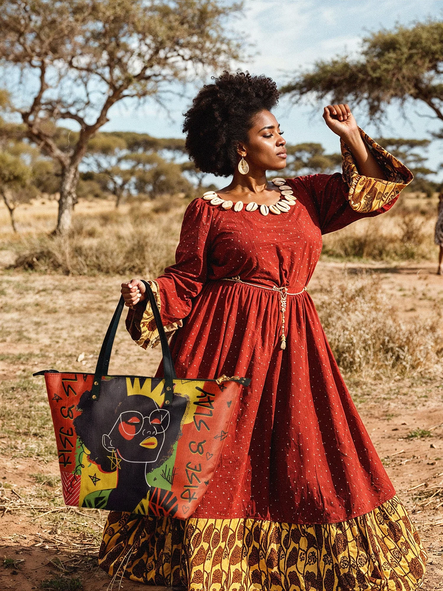 "Aina" Flame Red Leather Tote Bag - Image 5