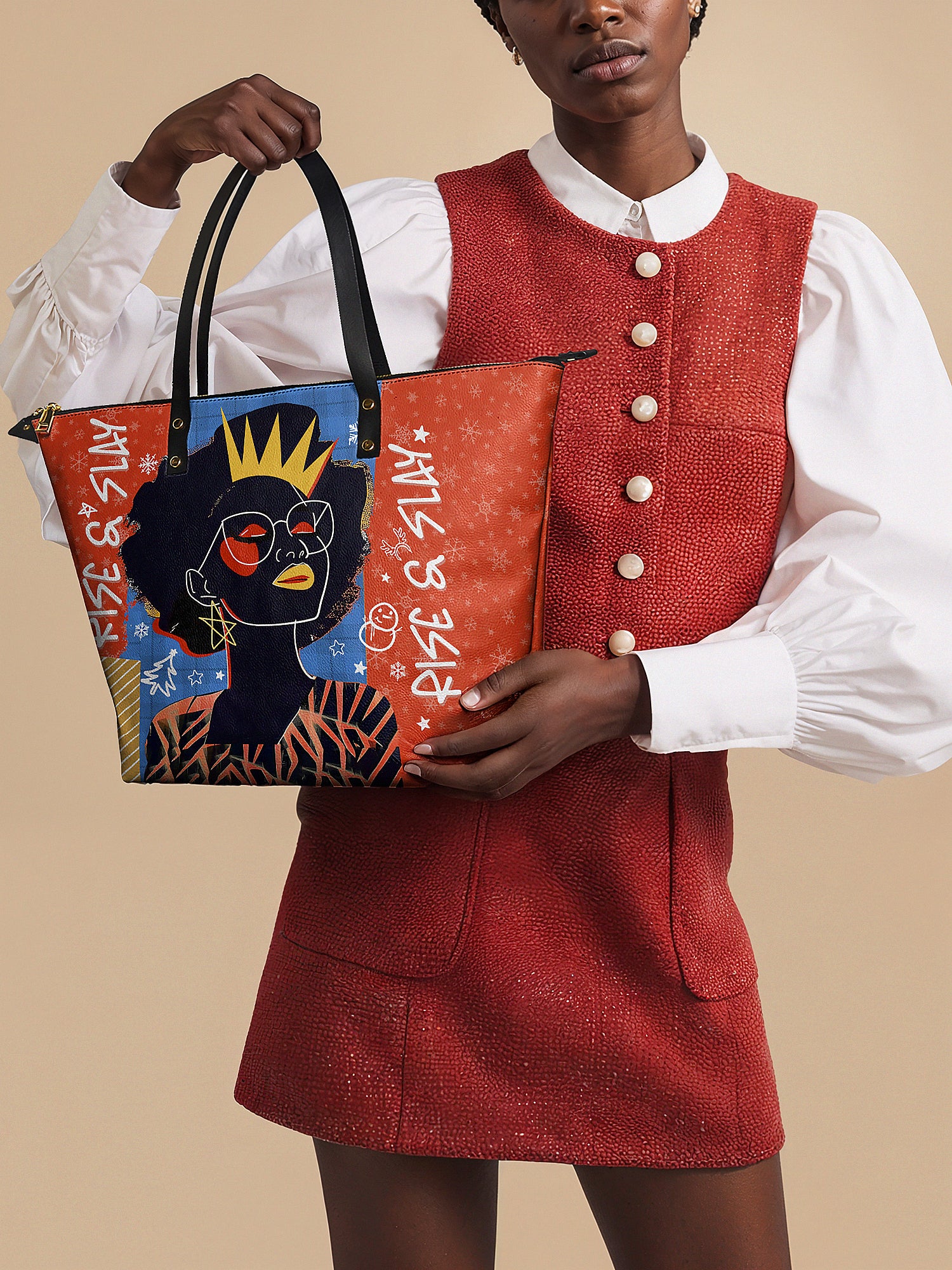 "Aina" Frosted Cherry Leather Tote Bag - Image 2