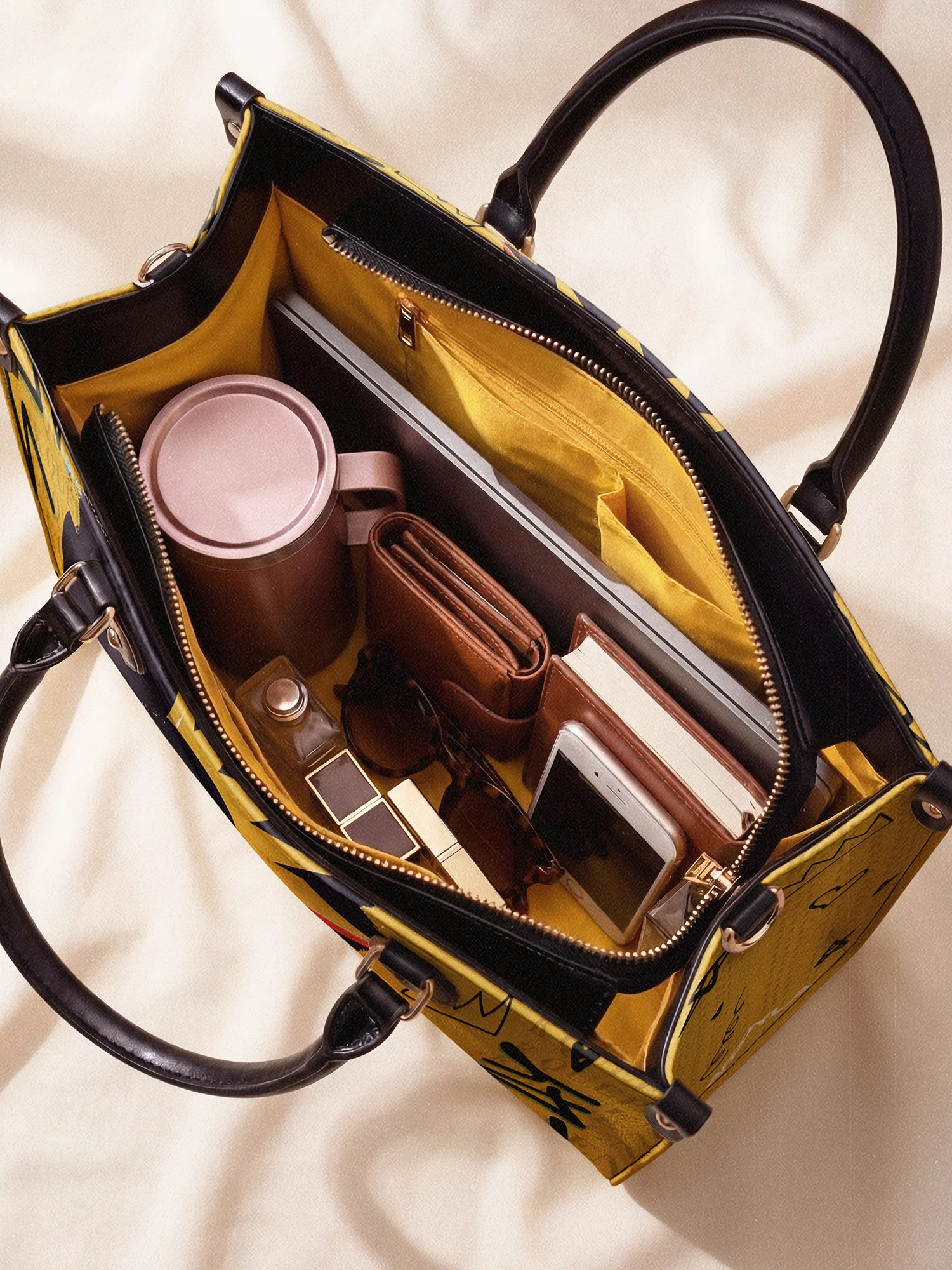 "Aina" Lemon Zest Leather Handbag - Image 9