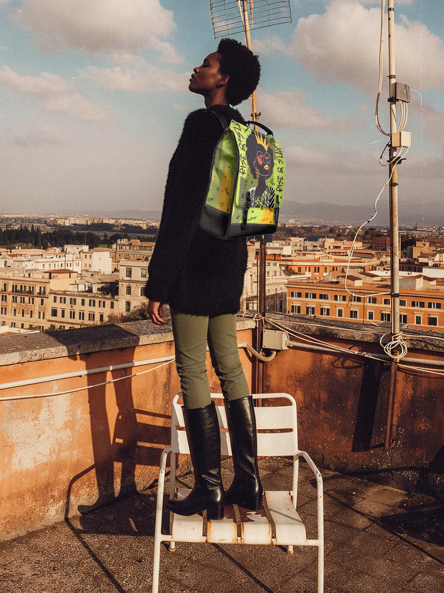 "Aina" Lime Pop Leather Backpack - Image 4