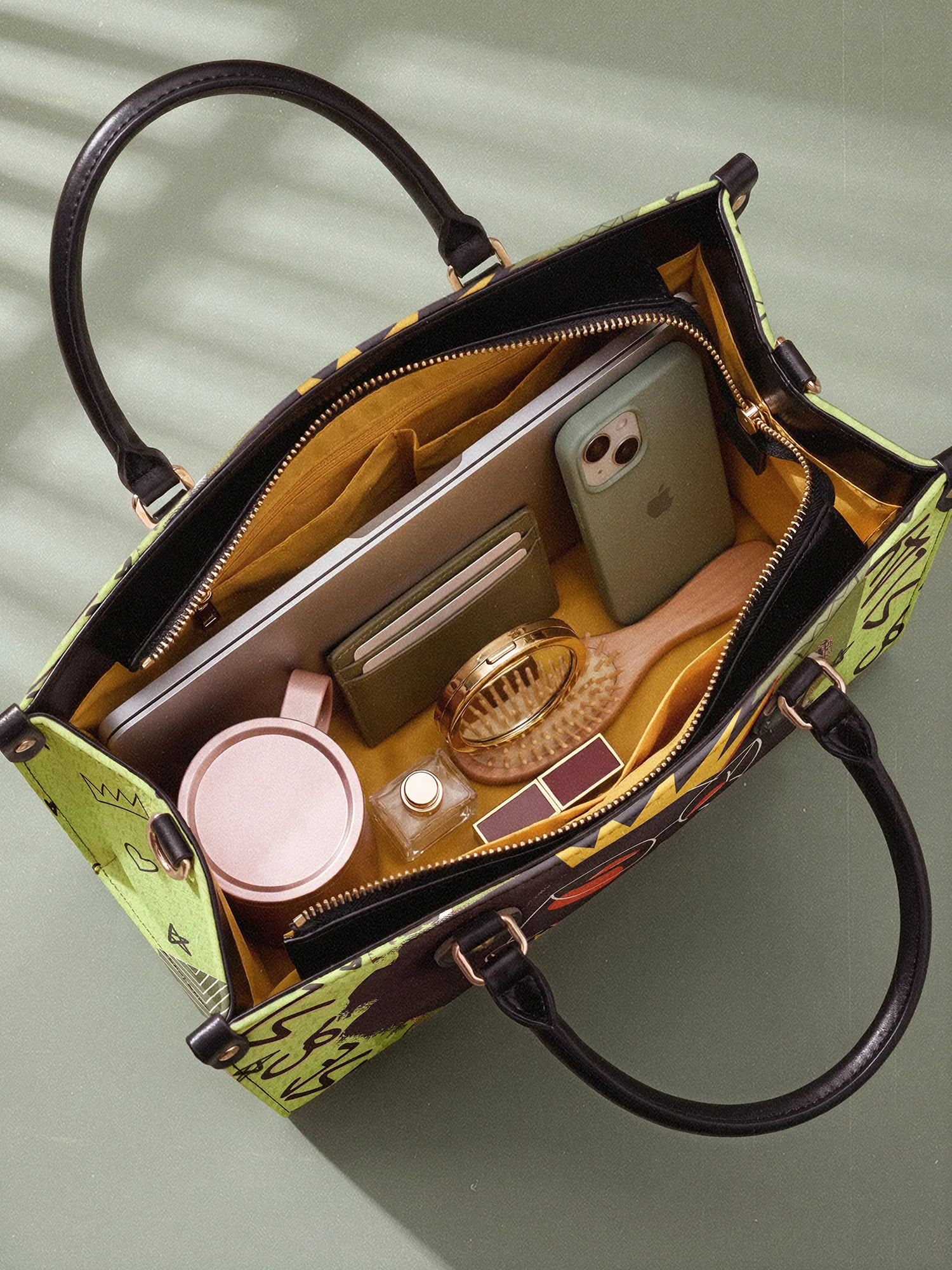"Aina" Lime Pop Leather Handbag - Image 9