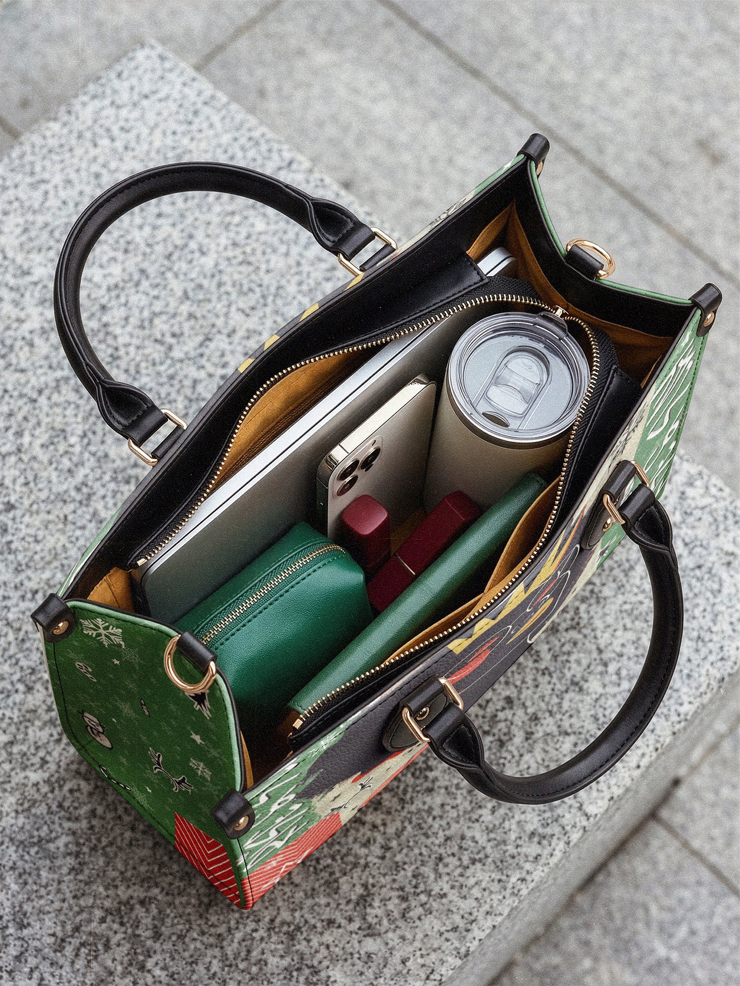 "Aina" Lime Pop Xmas Leather Handbag - Image 9