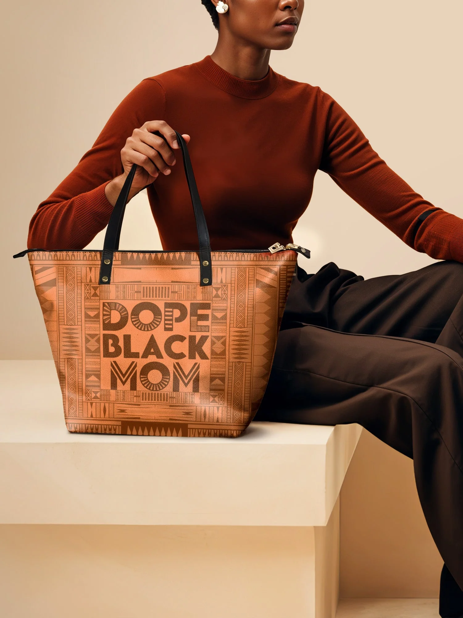 "Dope Black Mom" Leather Tote Bag - Image 3