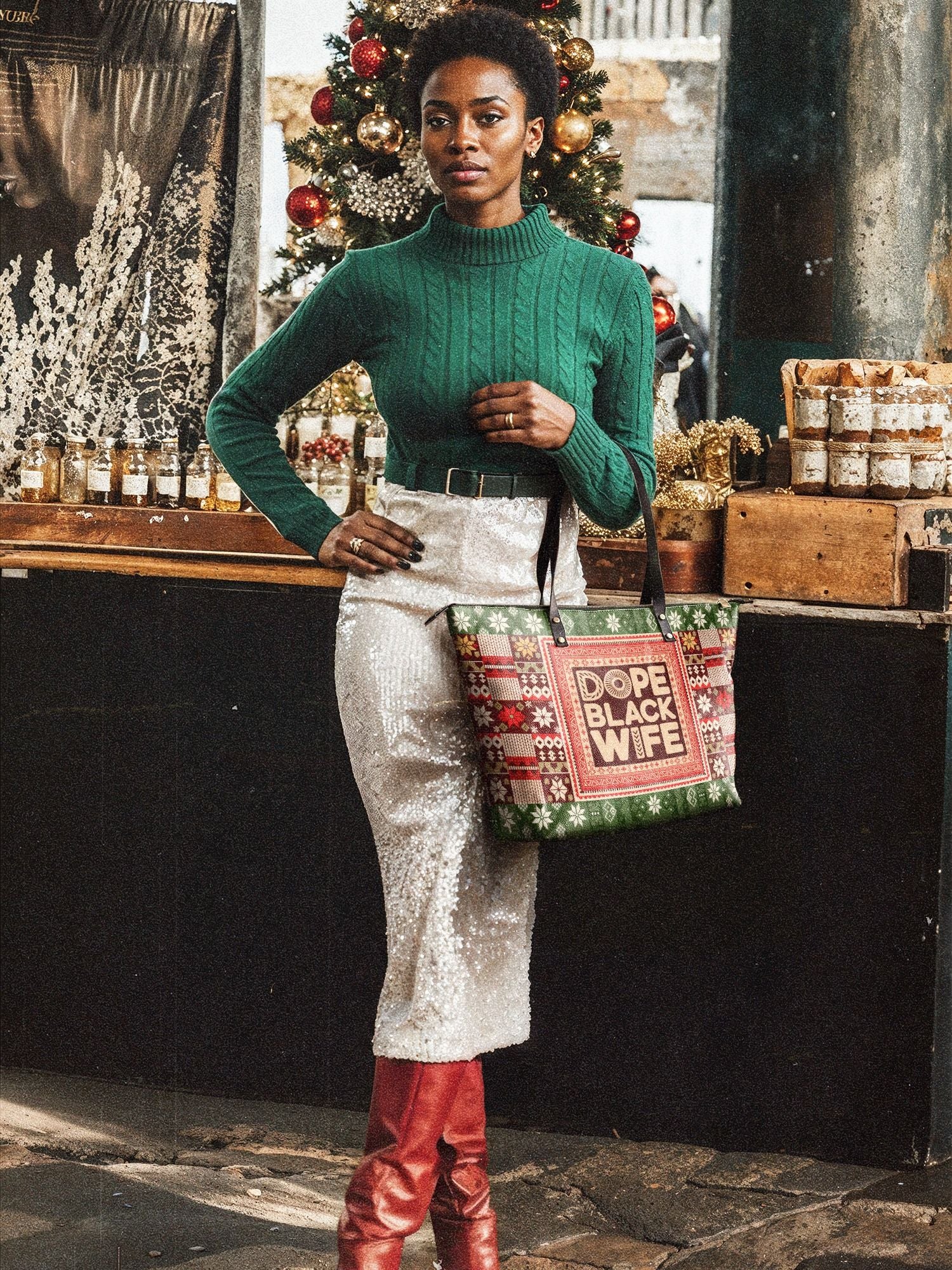 "Dope Black Wife" Frosted Pine Leather Tote Bag - Image 4