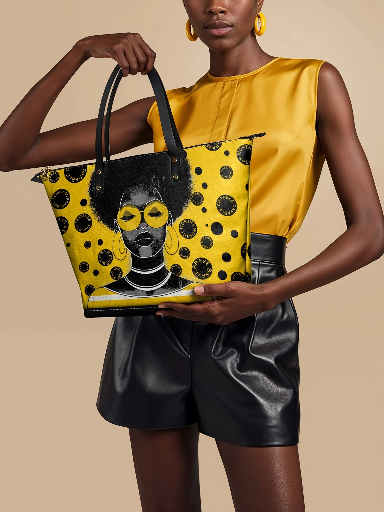 "Fahari" Marigold Pop Leather Tote Bag Today's Deal - Image 2