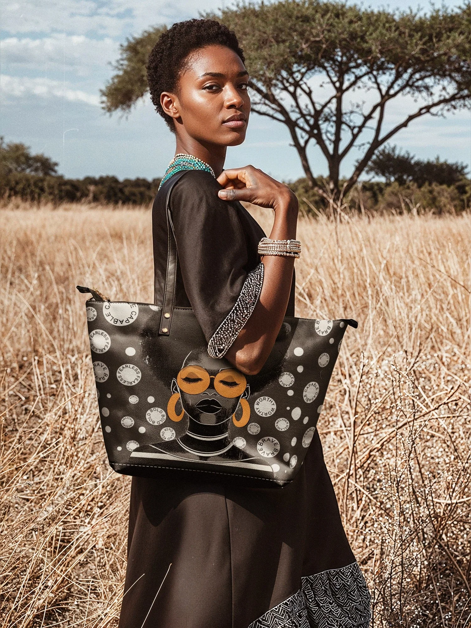 "Fahari" Monochrome Leather Tote Bag - Image 4