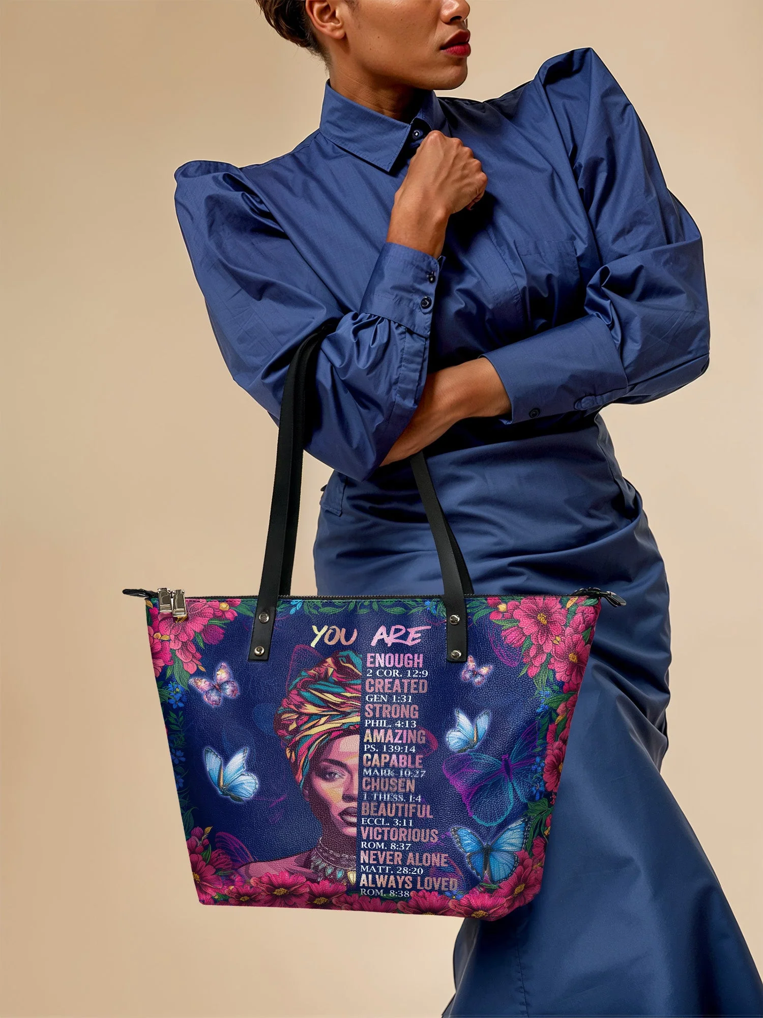"Imani" Blue Orchid Leather Tote Bag - Image 3