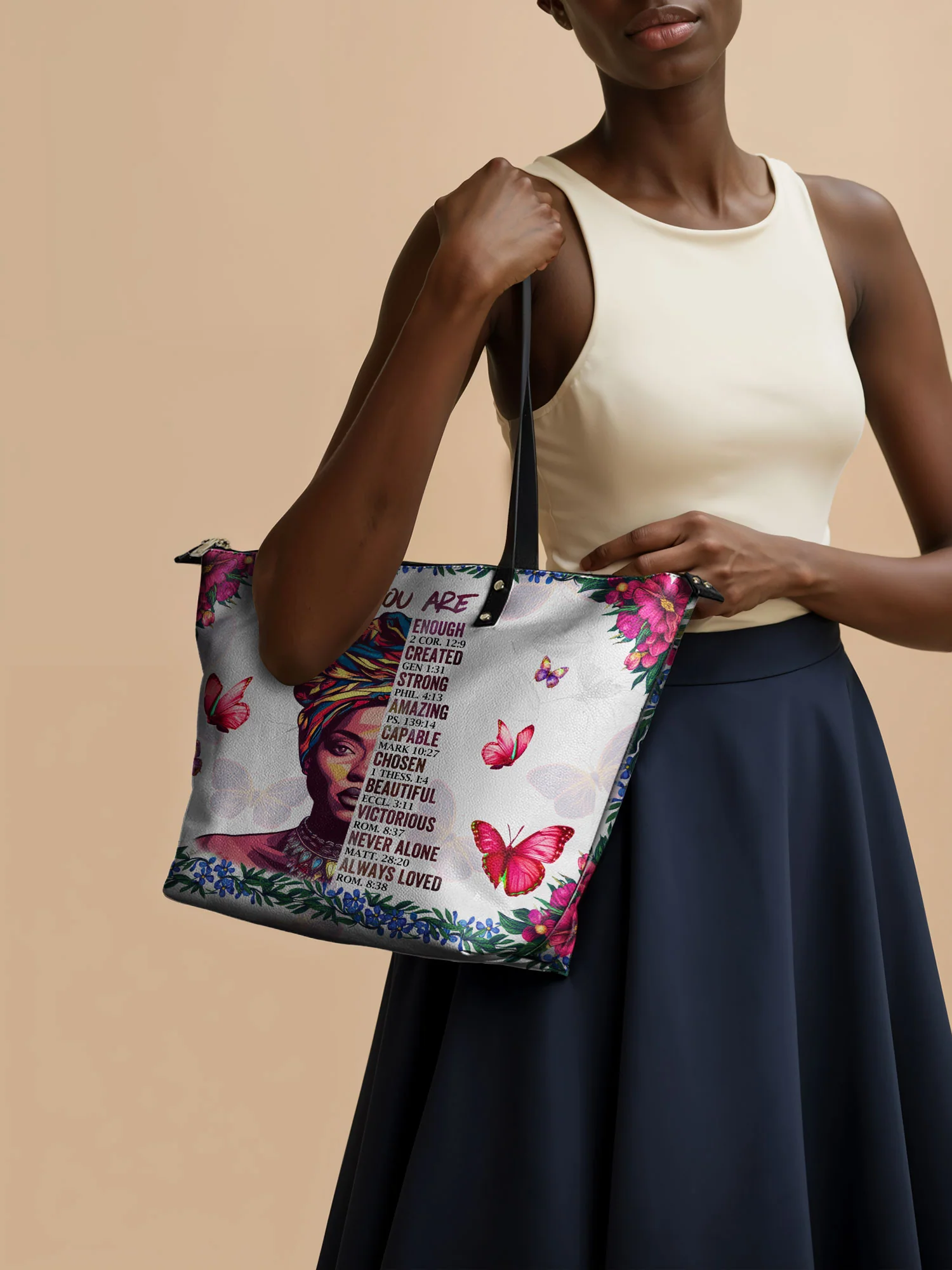 "Imani" Dove White Leather Tote Bag - Image 3