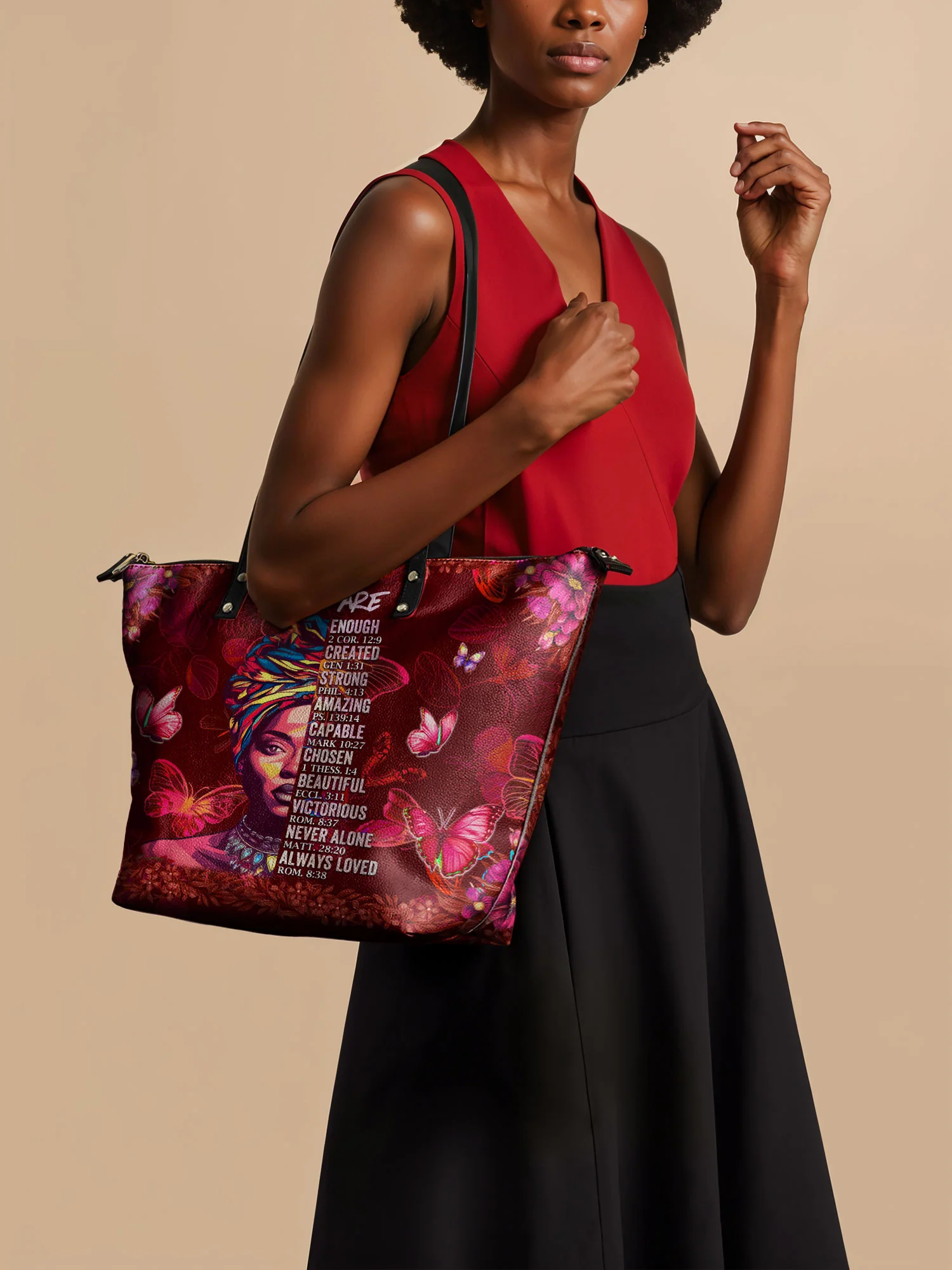 "Imani" Pomegranate Red Leather Tote Bag - Image 3