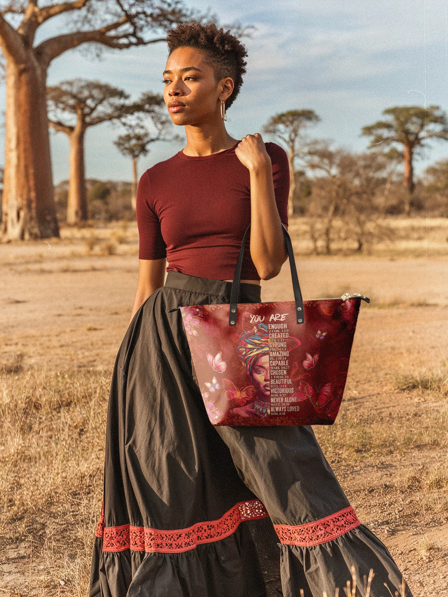 "Imani" Pomegranate Red Leather Tote Bag - Image 4