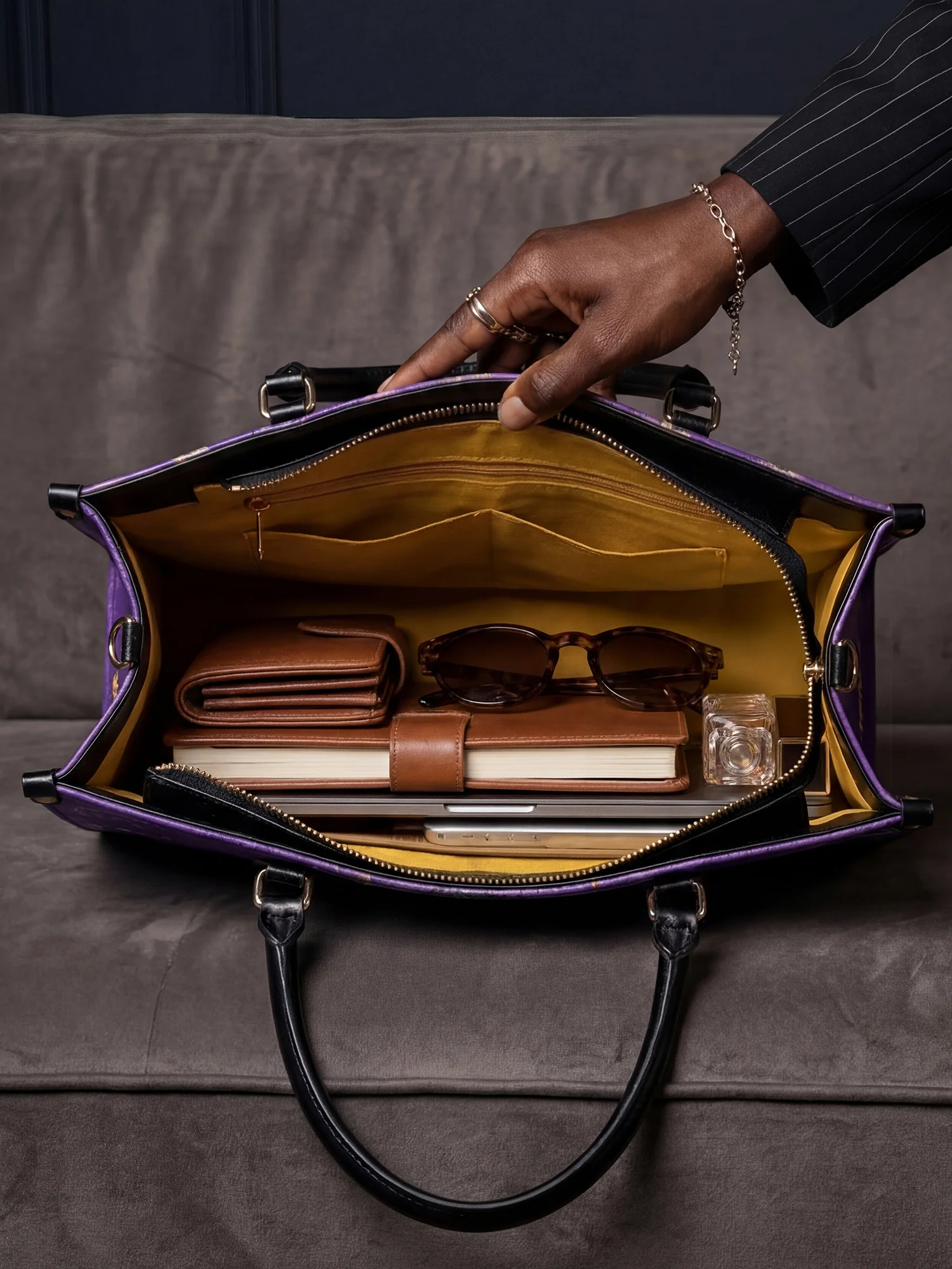 "Sanaa" Purple Crayon Leather Handbag - Image 9